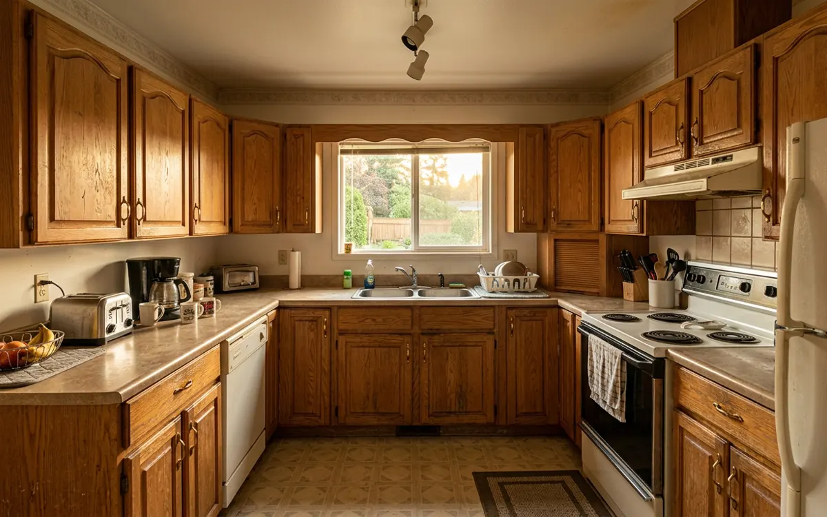 Before: Oak to navy kitchen